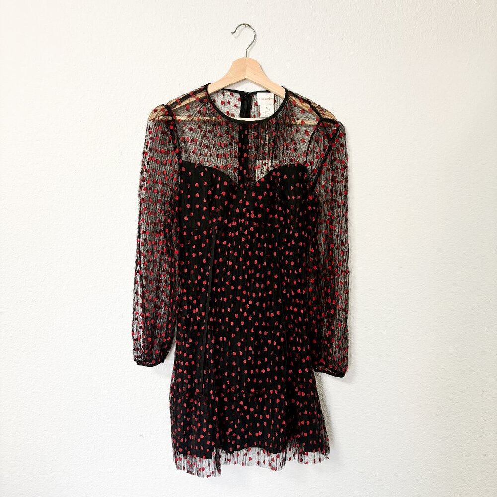 NWT Foxiedox Black Lilia Heart Print Illusion Cocktail Dress